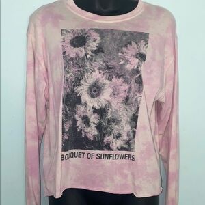 Mighty Fine Pink Sunflower Graphic Long Sleeve Tee, Juniors Size Medium. EUC